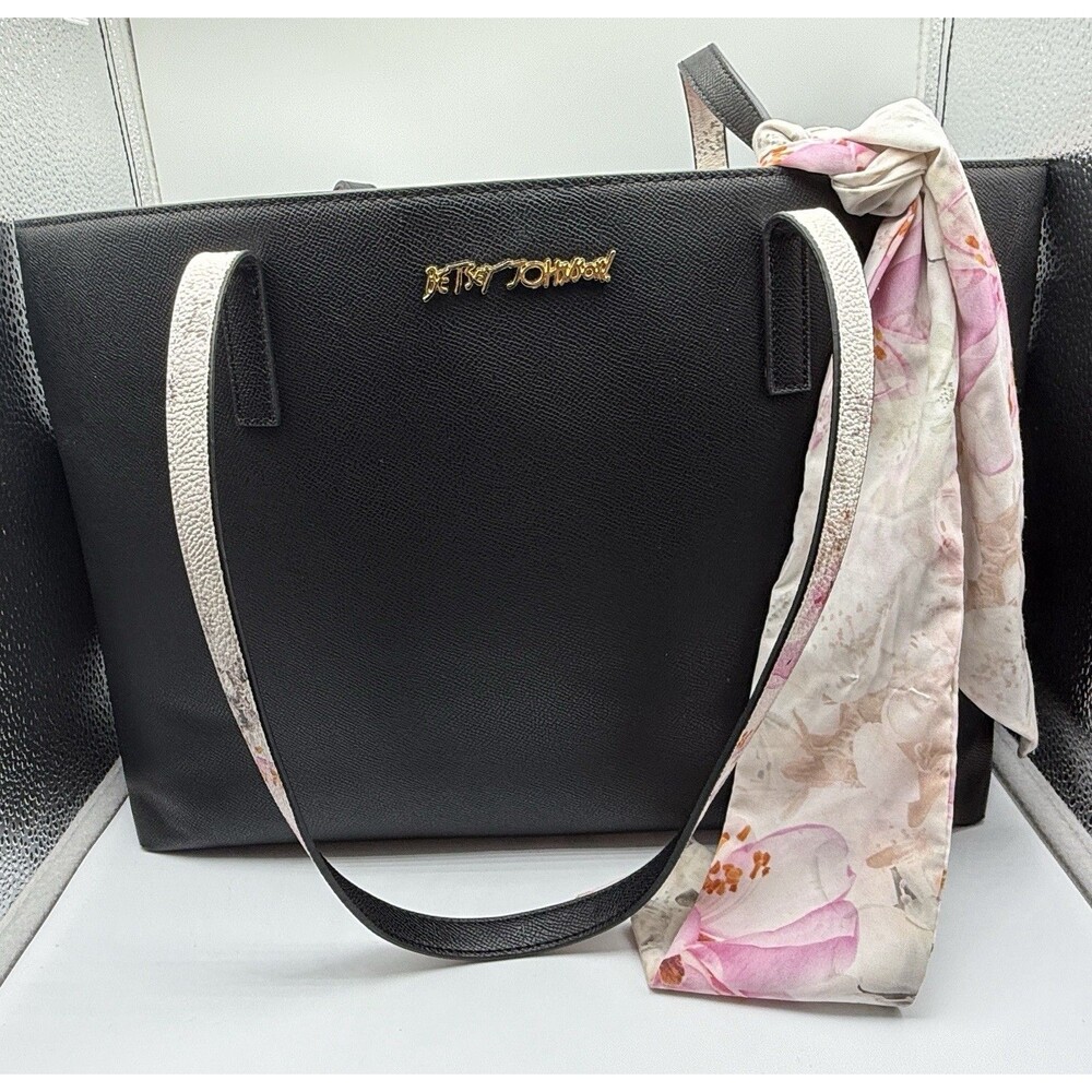 Betsey Johnson Black Tote Bag With Pink Floral Inside